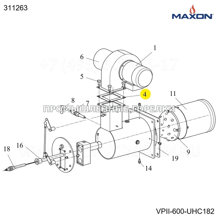 Прокладка выход U/HC182 Maxon 311263 для промышленной горелки