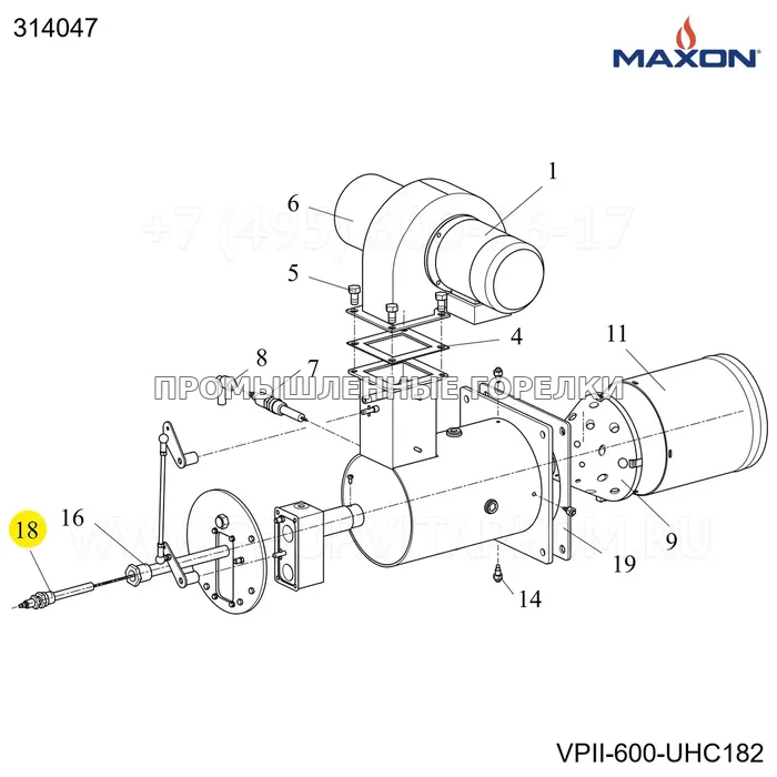 Шток пламени VALUPAK II-600 Maxon 314047 для промышленной горелки