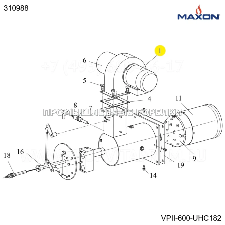 Вентилятор U/HC182 LG0 TRIPHASE Maxon 310988 для промышленной горелки